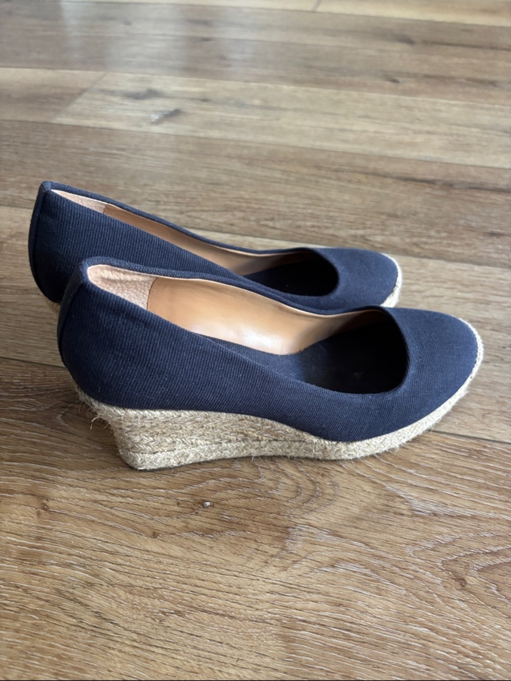 J. Crew Navy Blue Canvas Espadrille Wedge Pumps